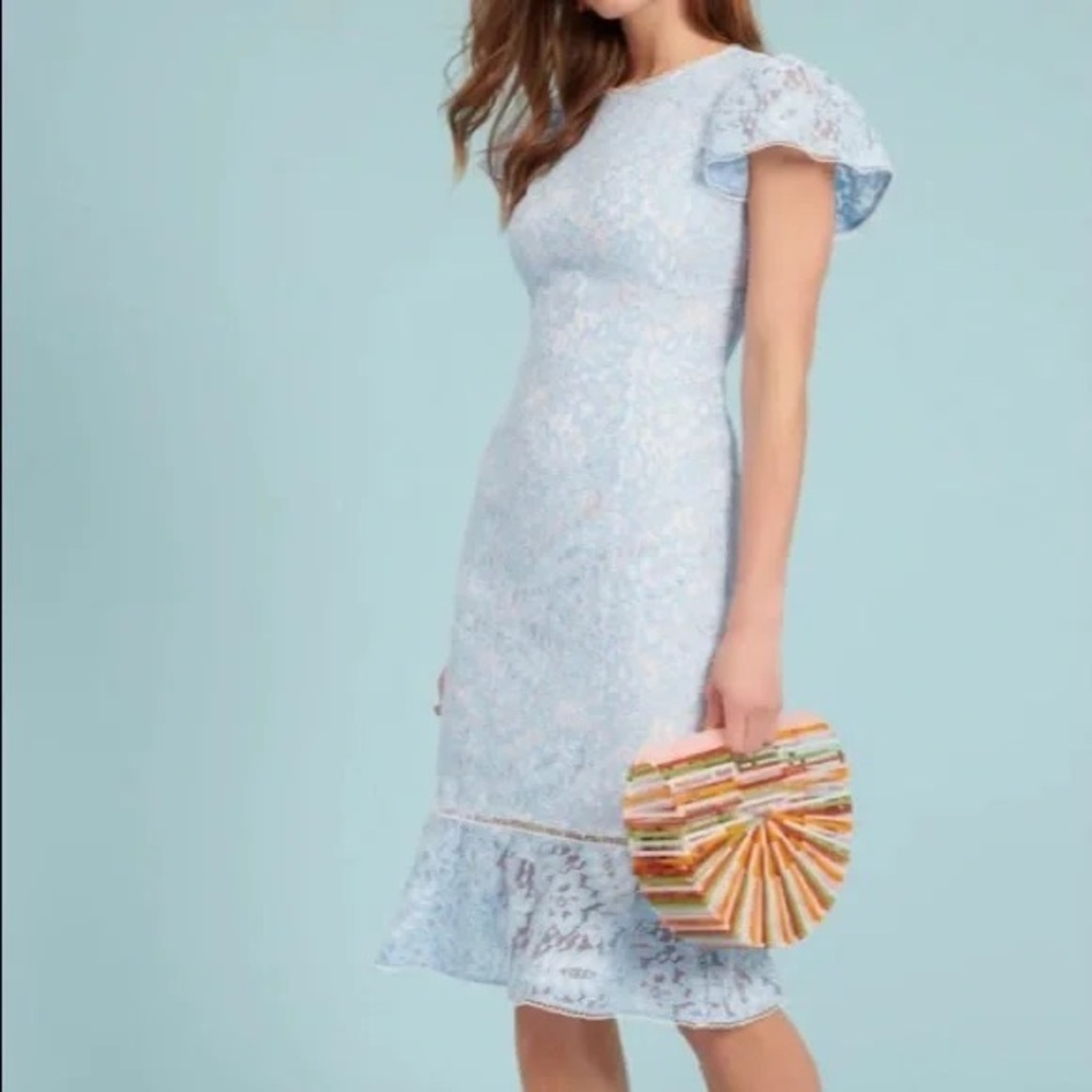 Rachel Parcell Celeste Blue Ruffle Hem Lace Midi Dress